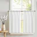 jinchan White Kitchen Curtains 36 Inch Length Farmhouse Rustic Drapes for Small Window Faux Linen Weave Tier Curtains for Bathroom Sink Light Filtering Rod Pocket 2 Panels White (Casual Textured White)
