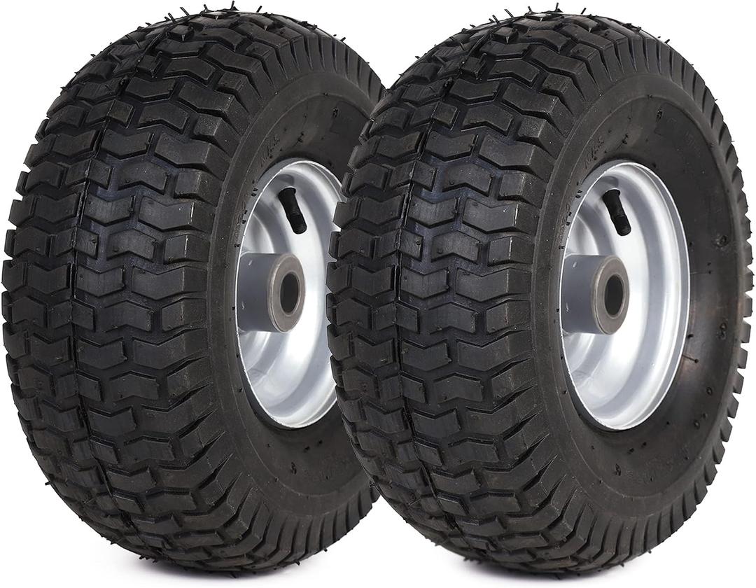 AR-PRO (2-Pack) 15 x 6.00-6 Front Tire and Wheel Assembly for Riding Mower Lawn Tractor, 3" Centered Hub, 3/4" Sintered Iron Bushings, 4Ply Pneumatic with Turf Tread