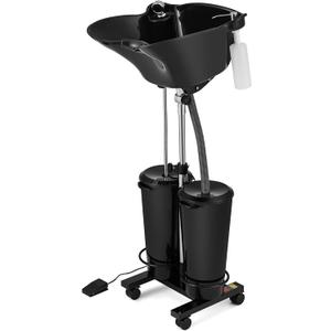 Artist hand Portable Adjustable Shampoo Bowl with Electric Pump, Hair Washing Station,Includes 2 Buckets, Drain Hoses,High-Pressure Sprayer, Foot Pedal Switch,Black