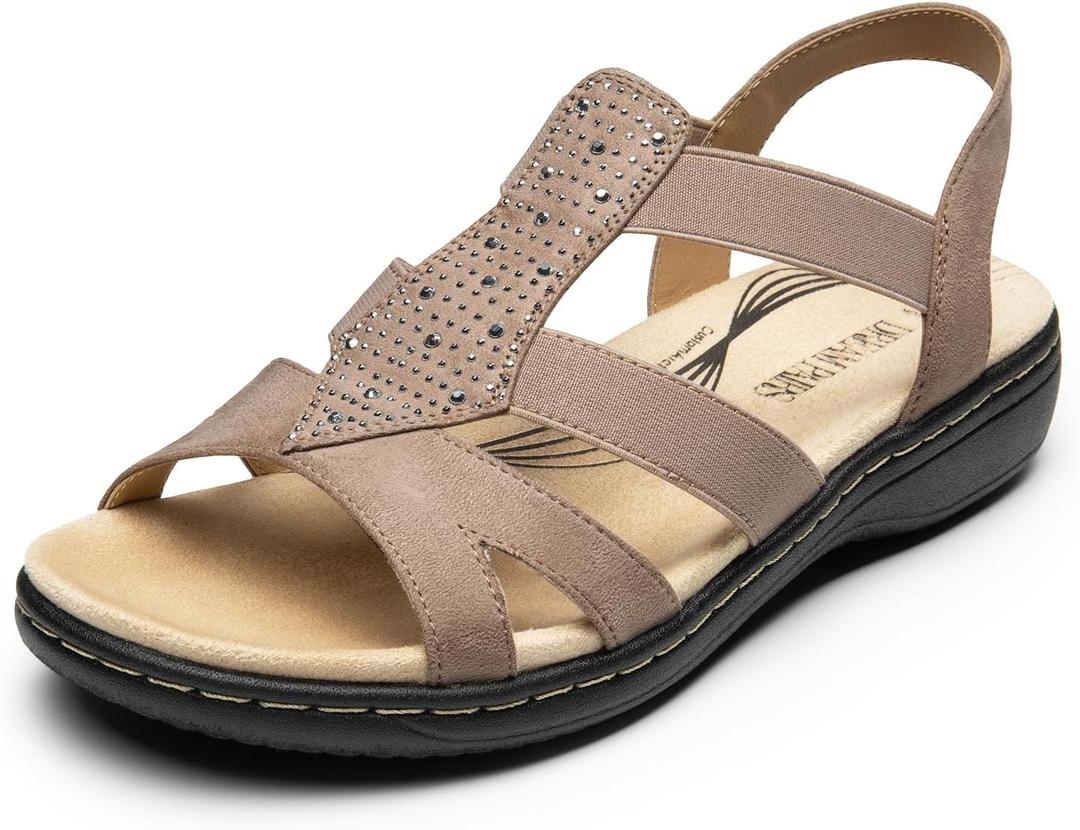 DREAM PAIRS Women's Comfortable Arch Support Dressy Flat Sandals Elastic Open Toe Walking Shoes for Summer (8.5, Taupe) DREAM PAIRS Women's Comfortable Arch Support Dressy Flat Sandals Elastic Open Toe Walking Shoes for Summer (8.5, Taupe)