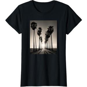 Black & White Photo of Palm Trees Sunset Vintage Photography TShirt, Small