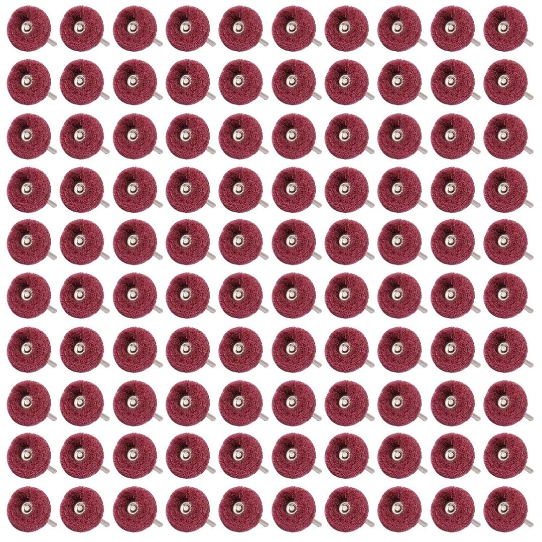 100 PCS Abrasive Buffing Wheels,1 Inch Buffing Polishing Wheel Set for Rotary Tool Accessorie 1/8'' (3mm) Shank, Red 240 Grits for Metal,Wood, Rust Removal