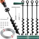 18'' Ground Anchors Screw in Heavy Duty, Shed Anchor Kit with Straps & Steel Cable & Tools, Earth Anchors for Mobile Home, Carports, Swing Set, Tree, Trampoline - Secure Against High Winds(4)