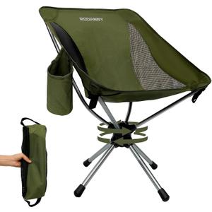 360 Swivel Folding Chair, Compact Portable Camping Chairs for Outdoor Travel Hunting Hiking Fishing Picnic, Lightweight 2.7LB with 305LBS Capacity, Foldable Lawn Chair, Green