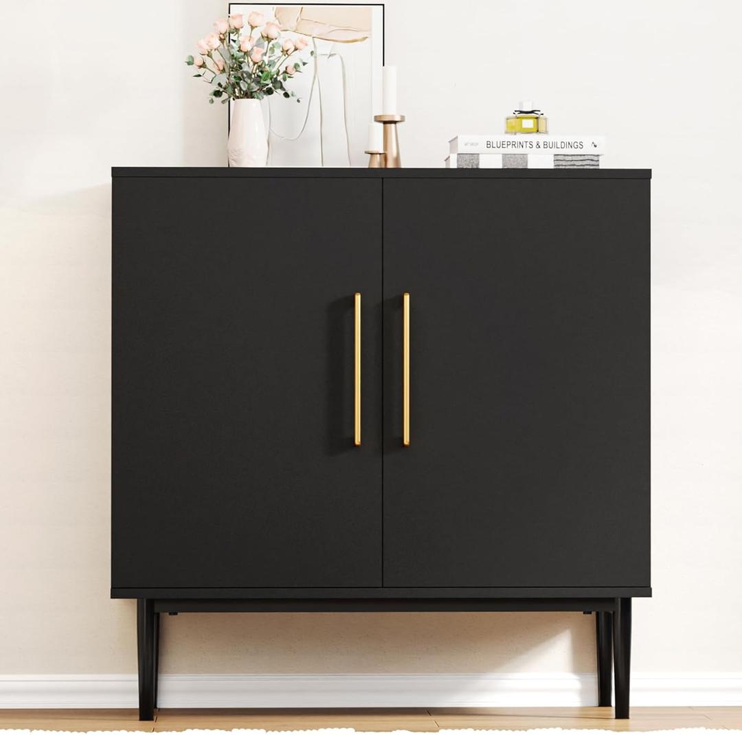 Modern, Free Standing Cabinet, Black Sideboard and Buffet Storage with Doors, Wood Accent Cabinet for Living Room, Hallway, Entryway, Dining Room, Bedroom (1, Black)