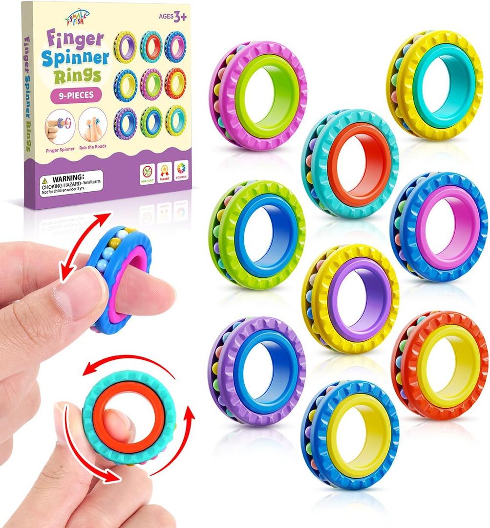 2 x Fidget Toys Sensory Rings for Kids: 9 Pack Multi-Functional Finger Spinner