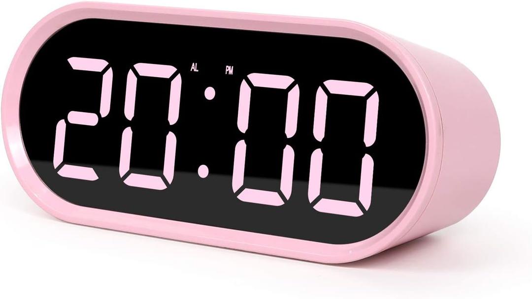 mooas Pop Mirror Digital Alarm Clock, LED Desk Pink Clock with Nightlight, Snooze, Temperature, Battery Operated Small Size Cute Mini Clock for Kids Girls Bedroom Livingroom Office (Pink)