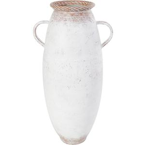 Deco 79 Metal Decorative Vase Centerpiece Vase with Antique Distressing and Terracotta Accents, Flower Vase for Home Decoration 13" x 9" x 24", White (CONVENIENTLY SIZED)