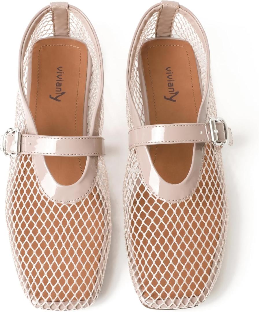 vivianly Mesh Ballet Flats Shoes for Women Flats Comfortable Dressy Round Toe Mesh Flats Fishnet Mary Jane Flats for Events Party Leisure, Size 10