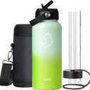 BUZIO 32oz Insulated Water Bottle, Triple Wall Vacuum Stainless Steel Water Flask with Straw Lid, BPA-Free Leakproof Sports Canteen for Sports Hiking, Cold 48H & Hot 24H- Gradient Green