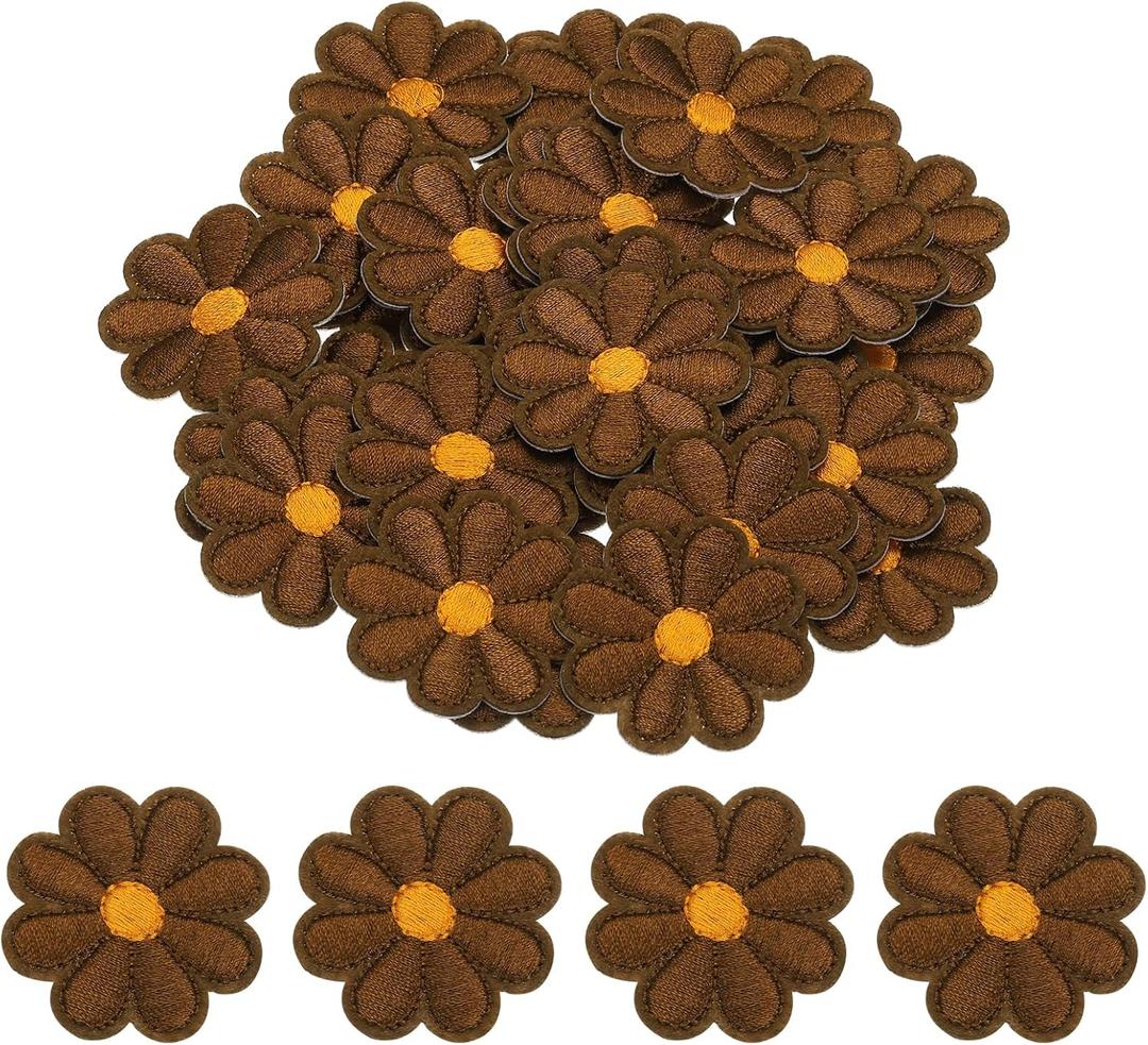 MECCANIXITY Flower Iron-on Patches Embroidered Sew Flower Patch Appliques Repair Patches for Clothing Repair Backpack Shoes Decoration 90x90mm/3.54x3.54 Pack of 30(Brown)