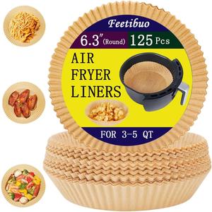 2 x parchment paper for air fryer, 6.3inch round air fryer liners disposable,125PCS Non-stick parchment paper sheets for 3-5QT airfryer liners, Baking, Roasting Microwave