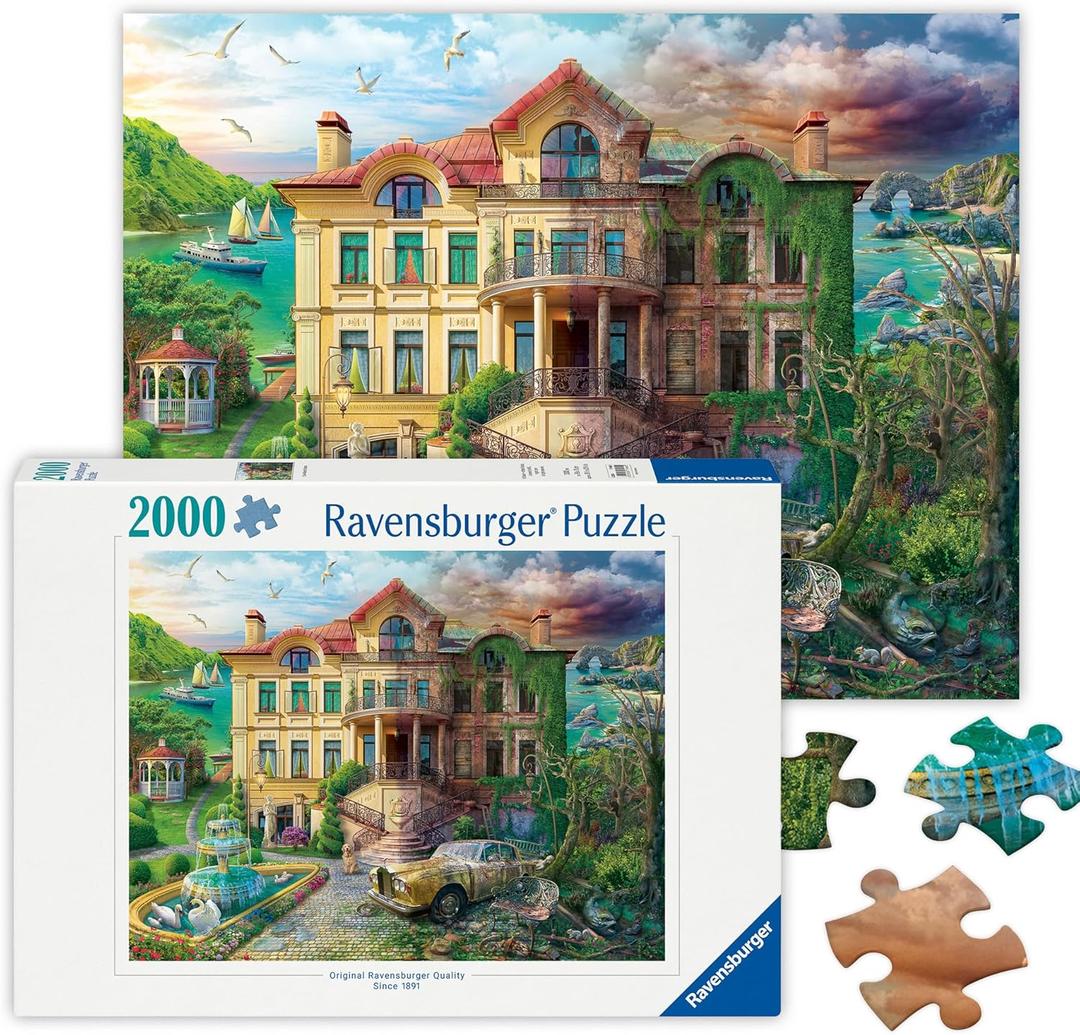 Ravensburger - Cove Manor Echoes - 2000 Piece Jigsaw Puzzle - Stunning Imagery - Bold Colors and Intricate Details of a Sea Manor Then & Now - Premium Quality - Puzzles for Adults