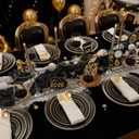 350 Pieces Black and Gold Plastic Plates with Disposable Silverware, Include 50 Dinner Plates 9, 50 Dessert Plates 6.3, 50 Black Cups 9 OZ, 50 Pre Rolled Napkins for Wedding Party Graduation