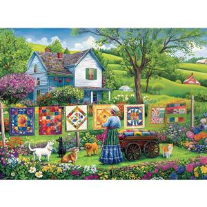 300 Piece Puzzles for Adults,Farm Grandma Jigsaw Puzzle for Adults Children Seniors,Large Piece Garden Puzzle for Kids Age 8-10 10-12,Vintage Country Quilts Puzzle,Family Game Great Gift 20.5x15in