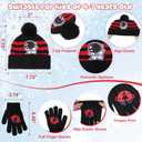 3 Set Unicorn Kids Toddlers Winter Knit Hat Scarf Gloves Set for Boys Girls Age 4-7 Pompom Hat Mittens Scarves (Black and Red)
