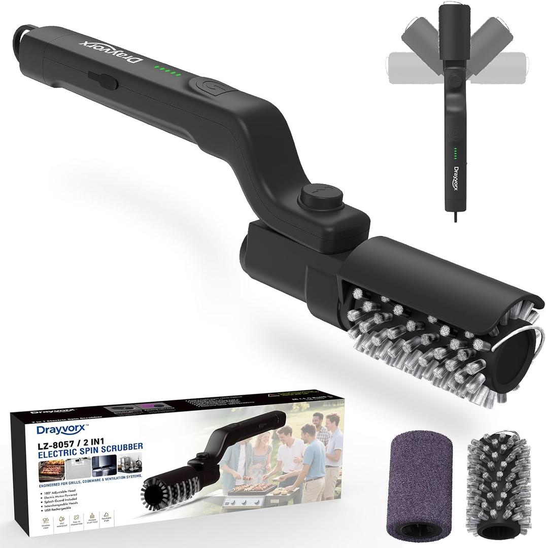 Electric Grill Brush, Cordless Electric BBQ Grill Cleaner with Powerful Motor, Rechargeable Grill Cleaning Brush for Burnt-On Grease & Grill Grates