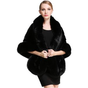 BEAUTELICATE Women's Faux Fur Shawl Wrap Stoles for Bridal Wedding Dresses (Black) One size
