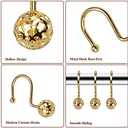 12Pcs Hollow Ball Shower Curtain Hooks Luxury Quality Rustproof Stainless Steel Shower Curtain Rings Hooks for Bathroom Rod (Gold)