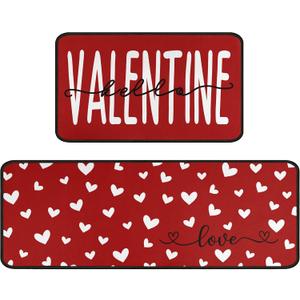 Hello Valentine Kitchen Rugs and Mats for Floor Non-Slip Backing Mat Valentines Day Kitchen Rug Sets with Runner Valentine Decorations Anniversary Wedding Decor for Home Kitchen 17"x47.2"+17"x30"