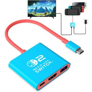 Switch 2 Dock, Switch Docking Station for NS Switch Dock, Portable Switch2 TV Adapter Support 4K/60HZ TV Mode Compatible Switch2/ Switch1/ Switch OLED, Travel Docking Station with HDMI2.0 USB3.0