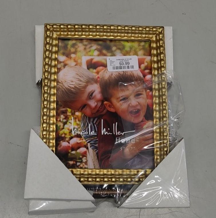 5x7 inch Wood Classic Picture Frame Set, Gold Ornate Beaded Inner, Matted for 3.5x5.5 Photo, Multiple way display, 2 Pack