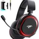 Picun G2 Wireless Gaming Headset, Over-Ear 7.1 Virtual Surround Sound, 2.4GHz/Bluetooth 5.4/Wired, 5ms Ultra-Low Latency, 100H Battery, ENC Noise-Canceling Mic, RGB, for PC PS5 PS4 Switch (BlackRed)