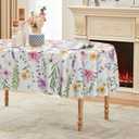 Horaldaily Spring Tablecloth 60×84 Inch Oval, Yellow White Purple Daisy Floral Washable Seasonal Table Cover for Party Picnic Dinner Decor