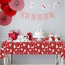 Christmas Tablecloths for Rectangle Table, 87x51'' Santa Claus Snowman Reindeer Snowflake Xmas Plastic Disposable Table Cover for Christmas Party Winter Events Decorations, Red, 12 Pack