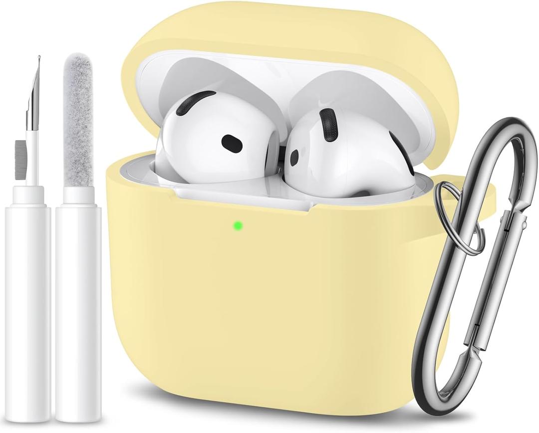 for Airpods 4th Generation Case Cover(2024),Soft Silicone Full Protective Case for AirPods 4 Case with Keychain & Cleaner Kit,Compatible with Apple Airpods 4 for Women,Men Cream Yellow