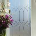 Privacy Window Film Decoration, Heat Control Window Tint for Home, Static Cling Glass Door Coverings Window Sticker Removable Non-Adhesive UV Blocking, Frosted Film w/Clear Morocco Lines, 35.4"x78.7"