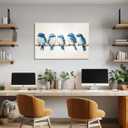 Birds Canvas Wall Art Flock of Blue Birds Stood on Branch Pictures Wild Animal Painting Vintage Prints Minimalism Artwork for Living Room Home Decor Framed(Birds-12,16.00x24.00 inch)