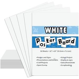 pmybupo 50PCS White Poster Board 22"X28",Value Poster Board for School Craft Project Presentation Drawing Graphic Display,Bulk Board