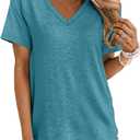 TICTICMIMI Women's Summer V Neck Short Sleeve Tops Casual Basic T Shirts Loose Fit Dressy Tunic Blouse, XL