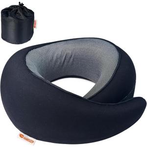 Travel Pillow | High-Density Memory Foam Pillow with 360 Surround Support. Ergonomically Designed. Ideal for Airplane Travel and Home Use. (Black)