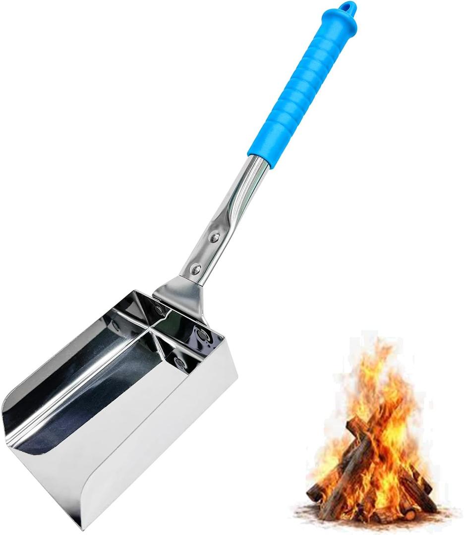 SoloWilder Ash Shovel for Fire Pit & Fireplace - Gardening Tool, Charcoal Scoop - 14.6" Blue
