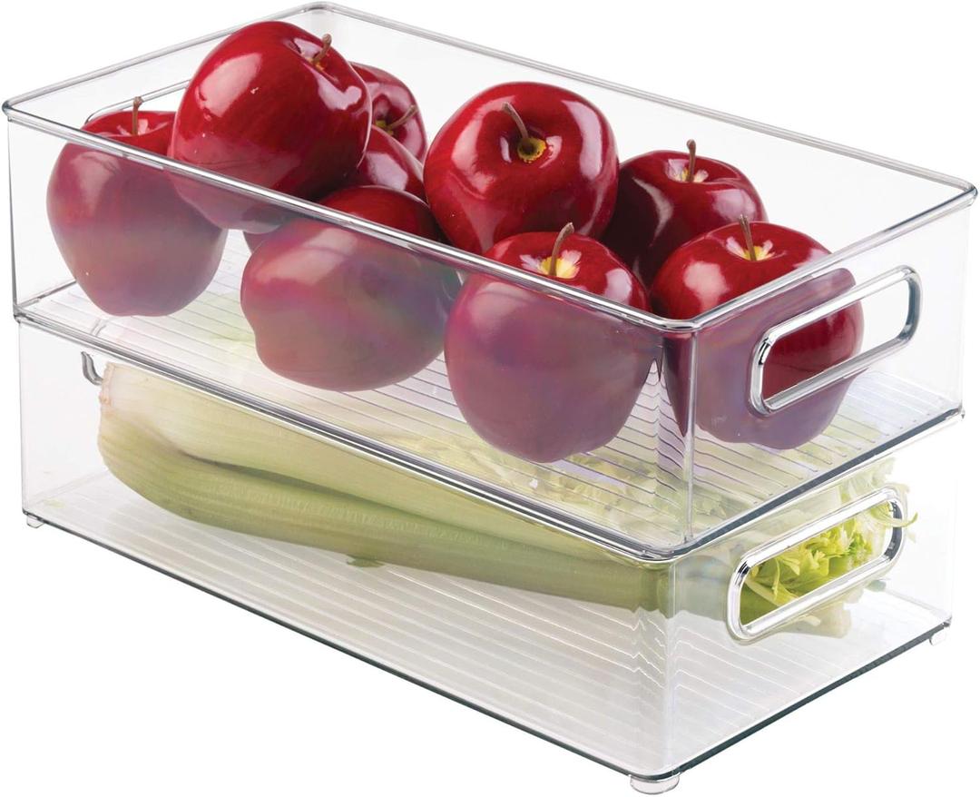 iDesign Plastic Pantry and Kitchen Storage Freezer and Fridge Organizer Bin with Easy Grip Handles, 14.5" x 8" x 4", Clear, 2 Count