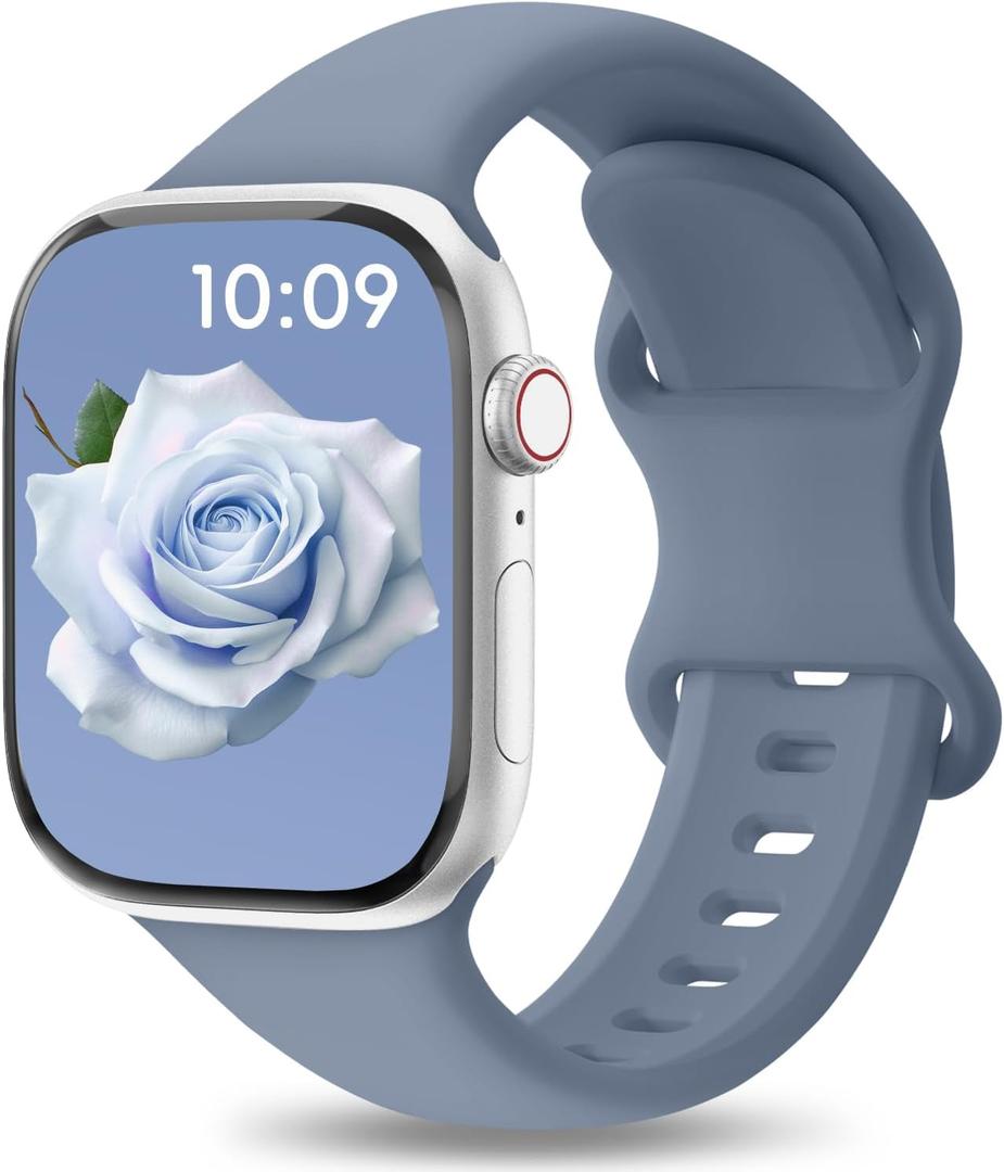 Patenting Sport Silicone Band Compatible with Apple Watch Bands 40mm 38mm 41mm 42mm 44mm 45mm 46mm 49mm Women Men, Waterproof Soft Wrist Strap for iWatch Series 11 10 9 8 7 6 5 4 3 2 1 SE Ultra 2 3 (Denim(#New))