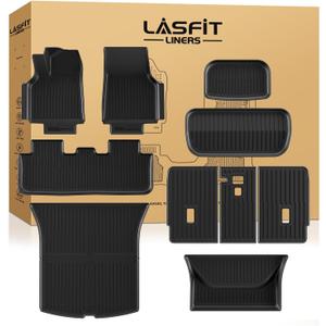 LASFIT 10PCS Floor Mats for Tesla Model Y Juniper 2025/2026 TPE Custom Fit All Weather Model Y Juniper Accessories Cargo Mat Waterproof Trunk Mats Full Set
