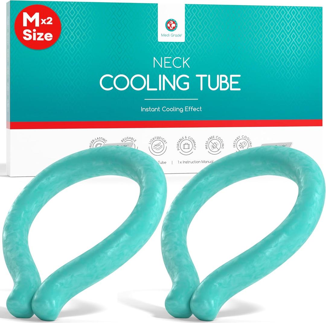 Medi Grade Neck Cooling Tube - Reusable, Instant Cooling Neck Ring - Mess-Free, Lightweight & Portable Ice Ring - No Power Needed - for Summer Heat Relief - 2 x Medium - 5.6 x 6.7