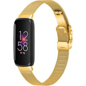 FitTurn Compatible with Fitbit inspire 3 metal band, Replacement Stainless Steel Mesh Watch Band Quick Release Metal Smart Strap for Fitbit inspire 3 Health & Fitness Tracker Watch (Gold)