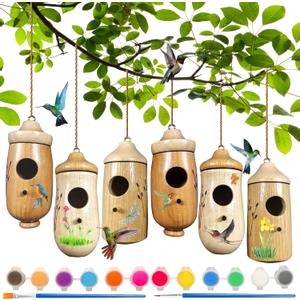Natural Wooden Hummingbird House - A Charming Retreat for Your Feathered Friends for Outside Gift for Nature Lovers(6PCS)