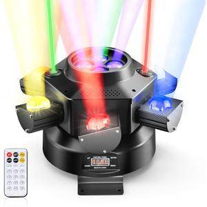 Moving Head DJ Lights, 150W Quality Metal Construction 6 Arms Disco Stage Light with RGBW 4-in-1 LED, DMX-512 & Sound Activation & Remote Control, Laser Party Lights for Bar, Wedding, Club Live House