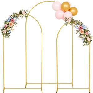 Arch Backdrop Stand Set of 3 (7.2FT, 6.6FT, 6FT), Metal Round Arched Frame for Birthday Wedding Party Baby Shower Photography Garden Decoration, Gold