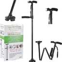 Walking Cane with Led Light, Adjustable Folding Canes for Women and Men, Walking Stick for Elderly with Cushion Handle and Pivoting Quad Base for Hiking Mountain Climbing Backpacker