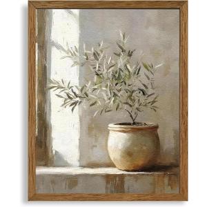 AVECCO Framed Vintage Olive Botanical Tree Canvas Wall Art, Rustic Farmhouse Wall Decor, Unique Plant Art Prints for Bathroom Bedroom Living Room Office Home Kitchen Decoration Ready to Hang 8x10 Inch