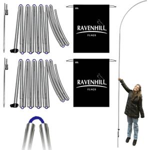 Ravenhill Feather Flag Pole Kit up to 13 FT with Rotating Ground Stake, Made with Reinforced Aluminum, Resists Winds of 40 MPH, Great for Business Advertising Outdoor (2-Pack Pole Set)