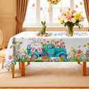 Hexagram Easter Tablecloth Rectangle 60 x 84 Inch, Easter Table Cloth Bunny Eggs Truck Tablecloths for Party Home Dinner Decor