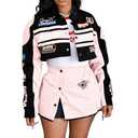 2 Piece Outfits for Women Varsity Jacket Skirt Sets Birthday Club Going Out Outfits Lightweight Motorcycle Outfit Streetwear Pink Size L