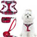 PUPTECK Dog Harness and Leash Set Small Sized, Step in No Pull Adjustable Puppy Cat Harness Reflective Pet Vest (XS (9-13lbs, Chest 14"-16"), #3 Red(Plush Plaid))